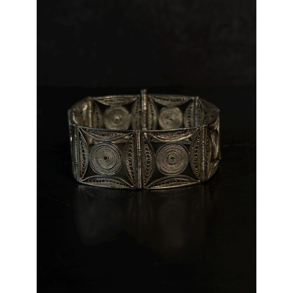 Vintage European 800 Silver Filigree Panel Bracelet 7"